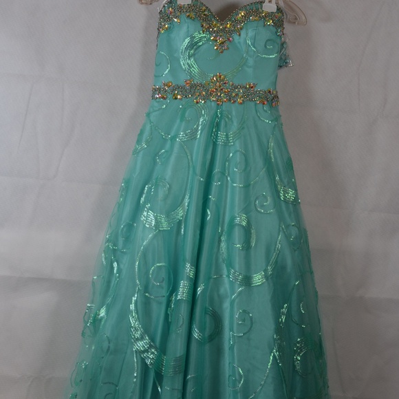 Tony Bowls Gala Aqua Beaded/Rhinestone Prom Dress SZ 8 NEW - Picture 5 of 15